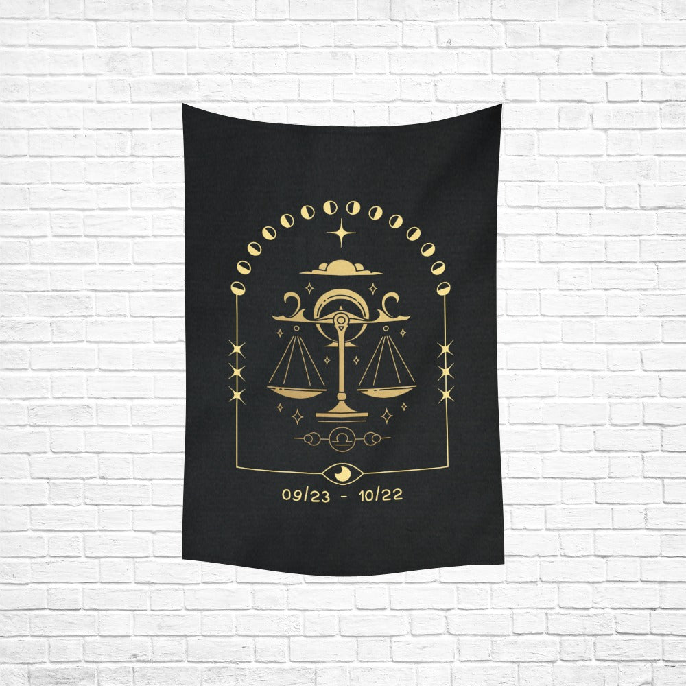 Libra Scales of Harmony Tapestry in Black and Gold