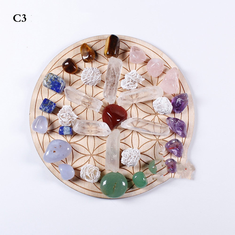 Natural Crystal Pillar Seven-color Gemstone Yoga Stone Wood Plate Pendulum